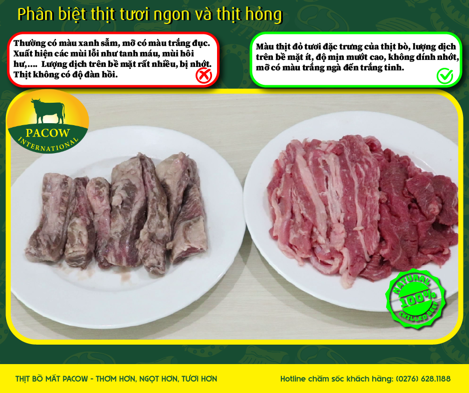 Màu và mùi thịt bò mát Pacow